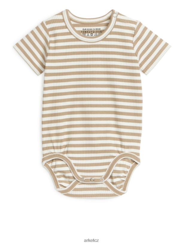 děti ARKET bavlněné body s krátkým rukávem oblečení béžová/bílá J8R2D1750