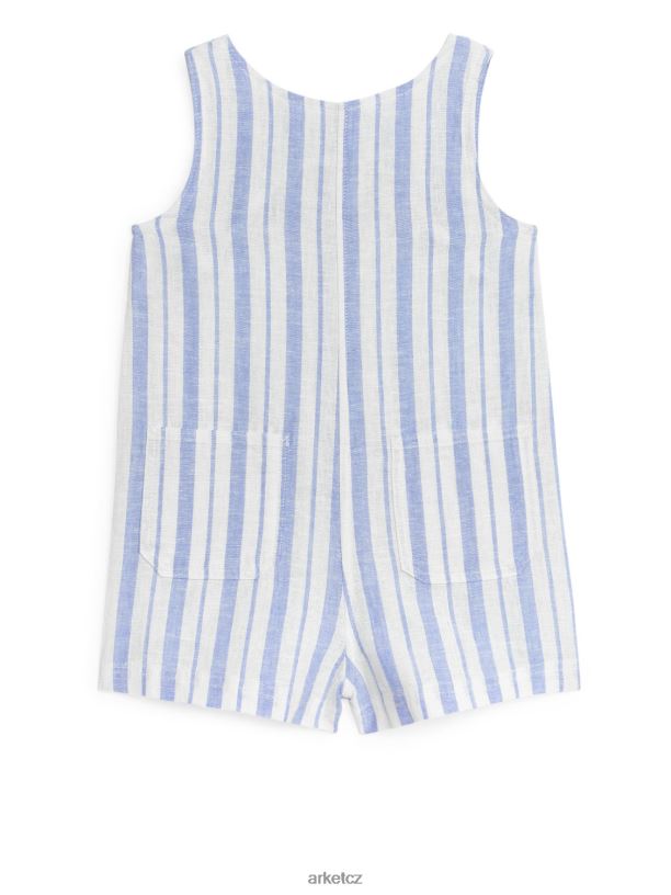 děti ARKET bavlněno-lněný overal bez rukávů oblečení modré/pruhy J8R2D1701