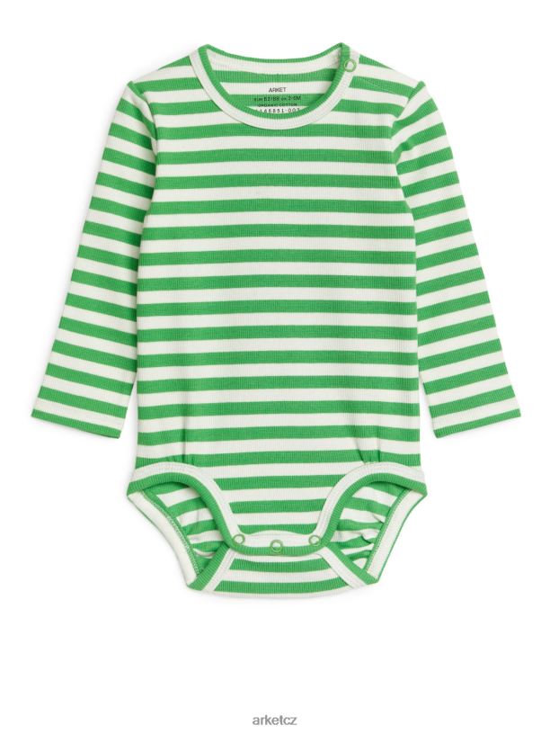 děti ARKET žebrované body s dlouhým rukávem oblečení zelená/bílá J8R2D1712