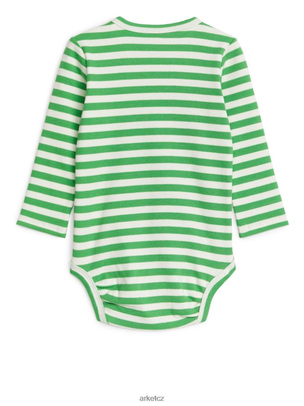 děti ARKET žebrované body s dlouhým rukávem oblečení zelená/bílá J8R2D1712