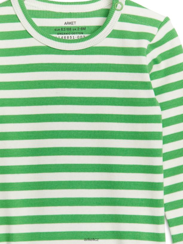děti ARKET žebrované body s dlouhým rukávem oblečení zelená/bílá J8R2D1712
