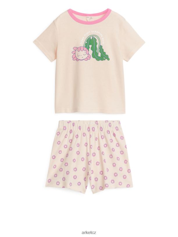 děti ARKET krátký žerzejový pyžamový komplet oblečení světle oranžová/květinová J8R2D1664