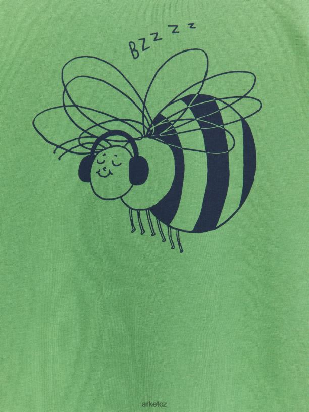 děti ARKET krátký žerzejový pyžamový komplet oblečení zelený/čmelák J8R2D1663