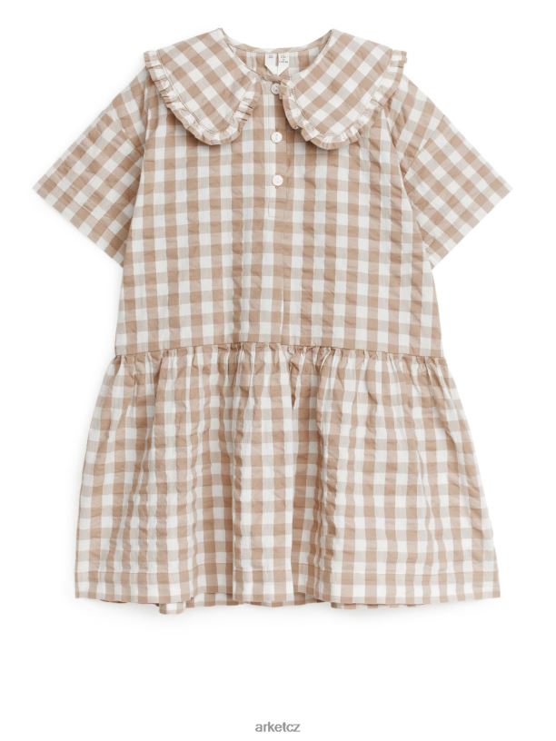 děti ARKET nabírkové šaty s límcem oblečení béžová/kostkovaná J8R2D1369