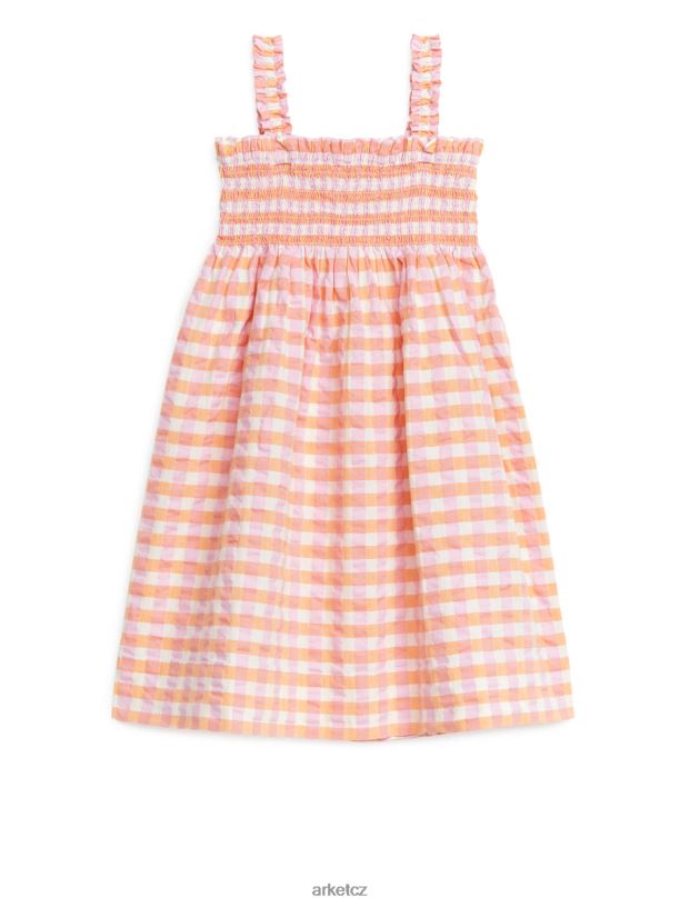 děti ARKET smocked seersucker šaty oblečení oranžová/zaškrtnutá J8R2D1376