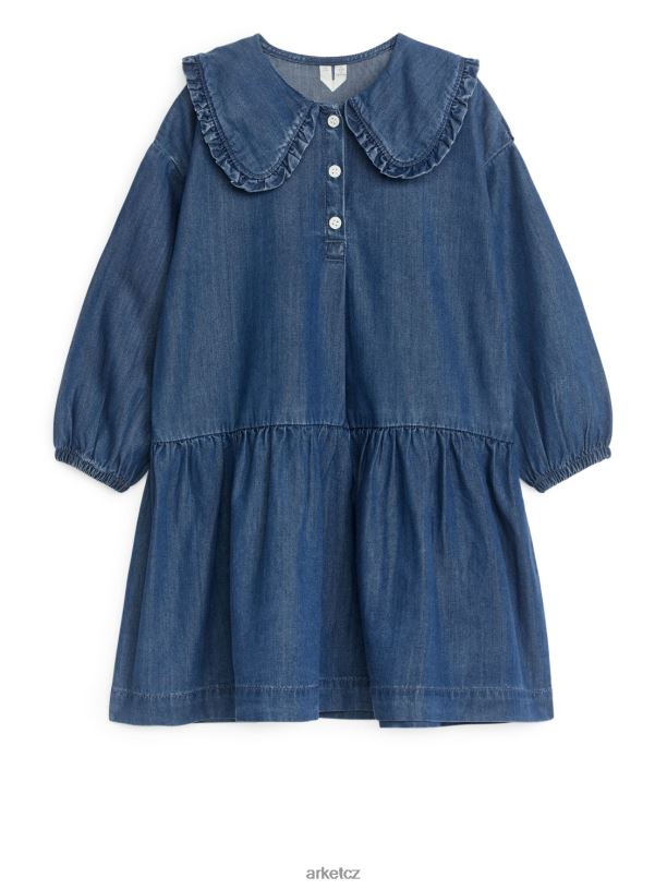 děti ARKET volánkové flanelové šaty oblečení modrý J8R2D1373