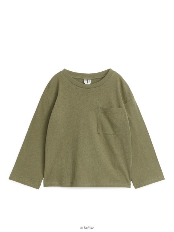 děti ARKET Tričko s dlouhým rukávem ze směsi lnu oblečení khaki zelená J8R2D1483