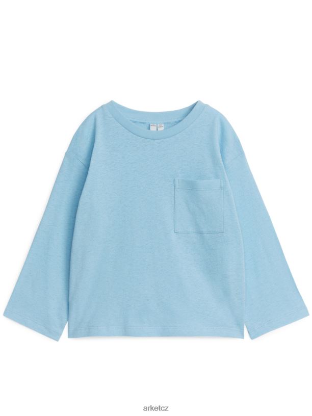 děti ARKET Tričko s dlouhým rukávem ze směsi lnu oblečení světle modrá J8R2D1491