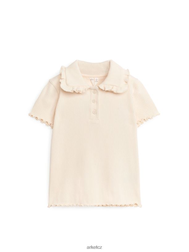 děti ARKET žebrovaný žerzejový top s volánkovým límečkem oblečení béžový J8R2D1466