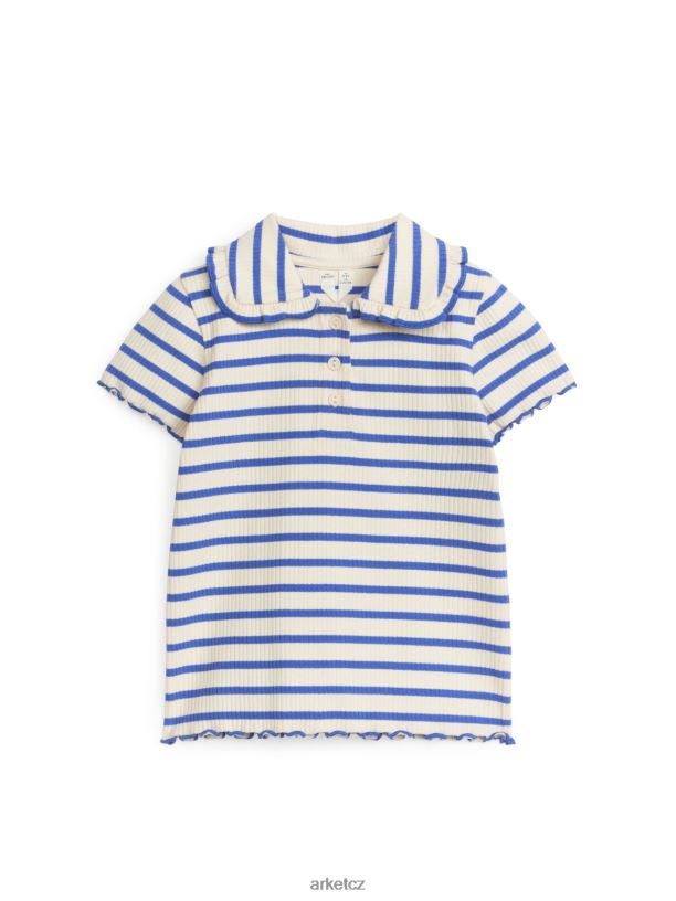 děti ARKET žebrovaný žerzejový top s volánkovým límečkem oblečení modrá/pruh J8R2D1467