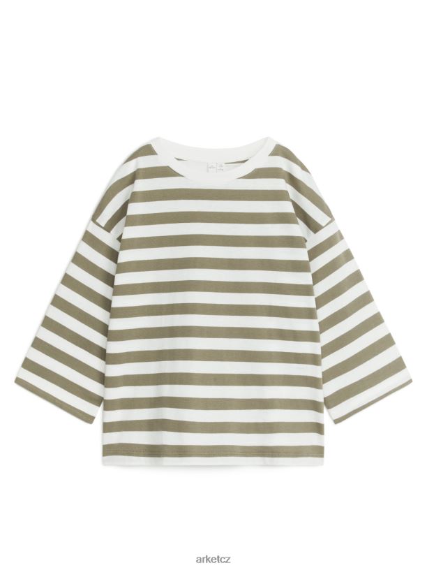 děti ARKET oversized tričko s dlouhým rukávem oblečení khaki zelená/bílá J8R2D1442
