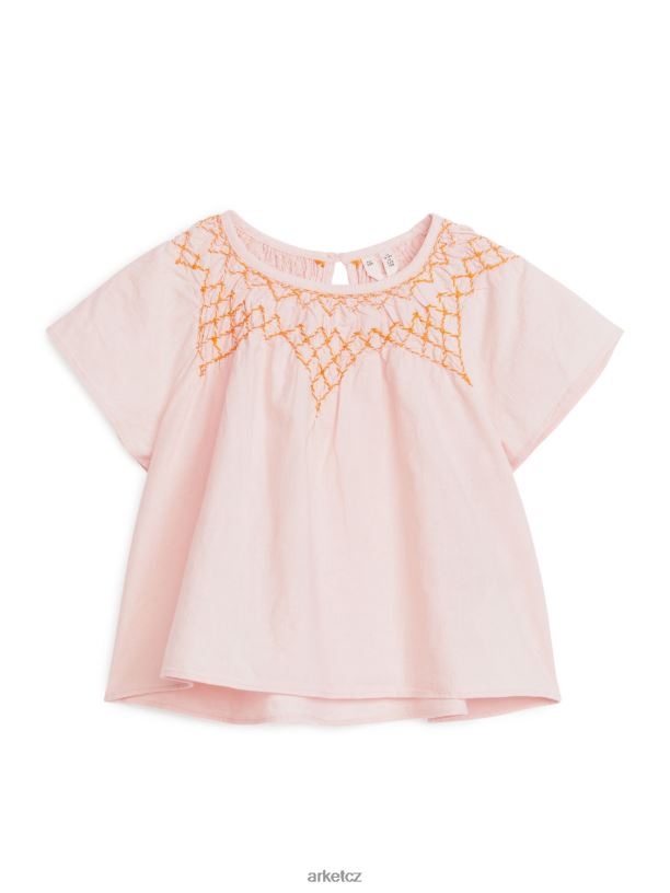 děti ARKET vyšívaná lněná halenka oblečení růžový J8R2D1447