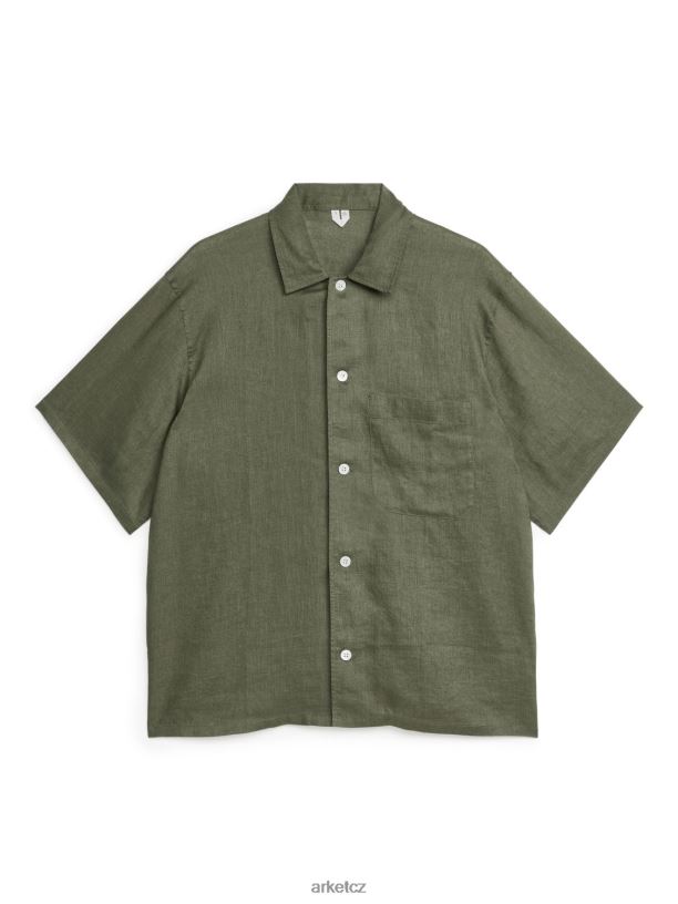 muži ARKET lněná rekreační košile oblečení khaki zelená J8R2D924