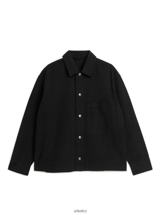 muži ARKET užitková košile z plátna barveného na oděvu oblečení Černá J8R2D960