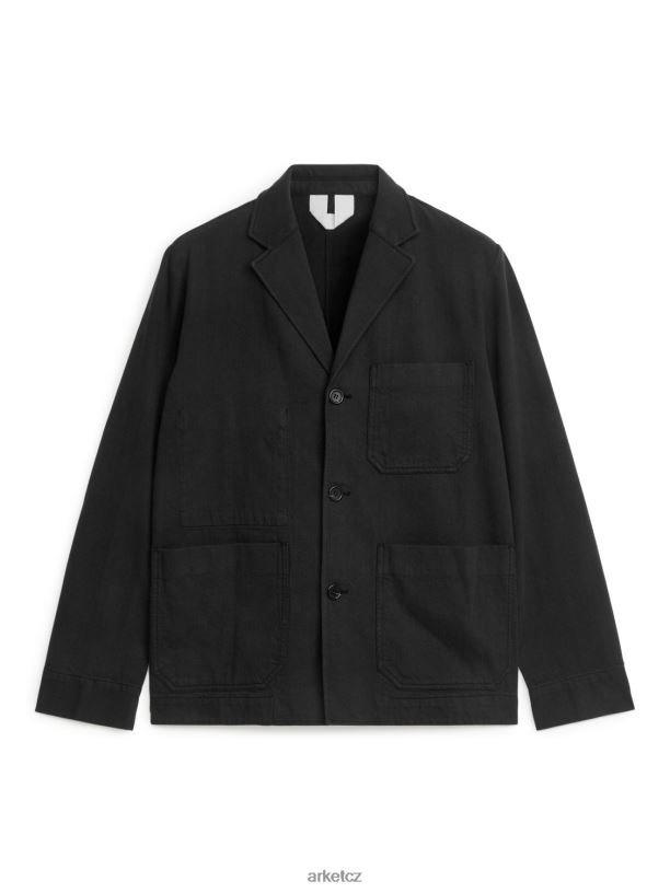 muži ARKET uvolněné sako z bavlny a lnu oblečení Černá J8R2D1148
