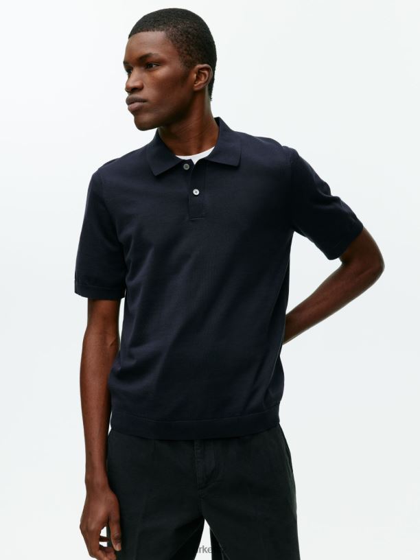 muži ARKET bavlněné hedvábné polo tričko oblečení tmavě modrá J8R2D1046