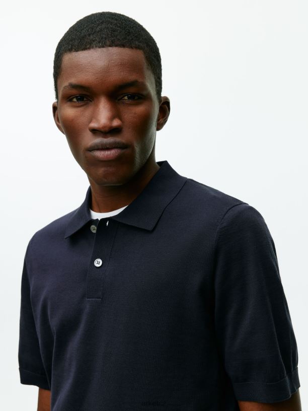 muži ARKET bavlněné hedvábné polo tričko oblečení tmavě modrá J8R2D1046