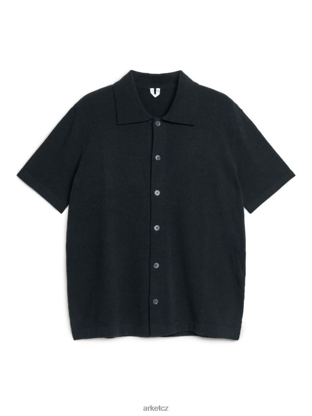 muži ARKET pletená košile s krátkým rukávem oblečení Černá J8R2D949