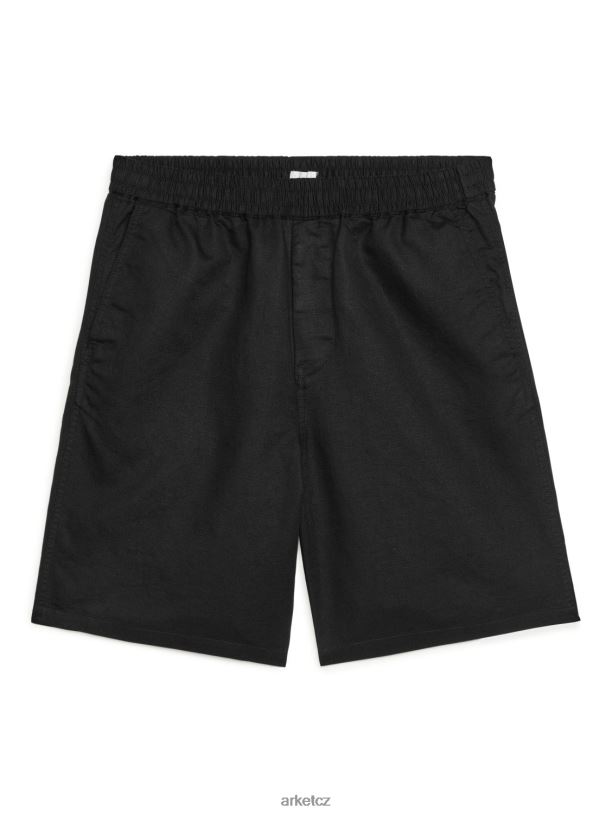muži ARKET bavlněné lněné šortky se stahovací šňůrkou oblečení Černá J8R2D1121