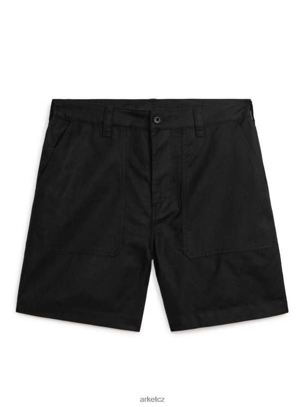muži ARKET užitkové šortky z bavlněného lnu oblečení Černá J8R2D1124