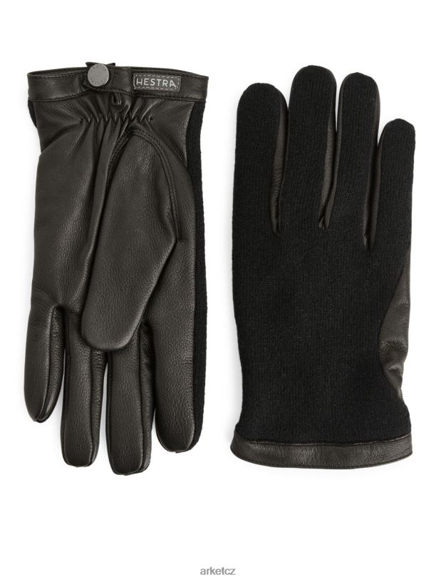 muži ARKET kožené vlněné trikotové rukavice hestra Příslušenství Černá J8R2D1318