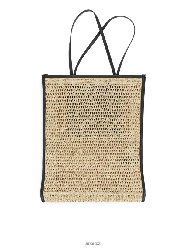 unisex ARKET kožená propracovaná slaměná taška tašky béžová/černá J8R2D748
