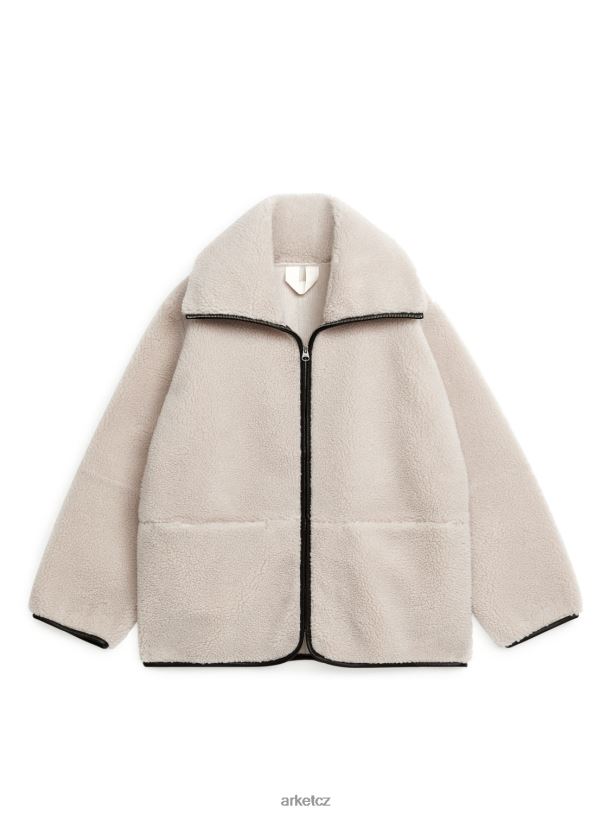 ženy ARKET kožená bunda s detailním vlasem oblečení světle béžová/černá J8R2D477