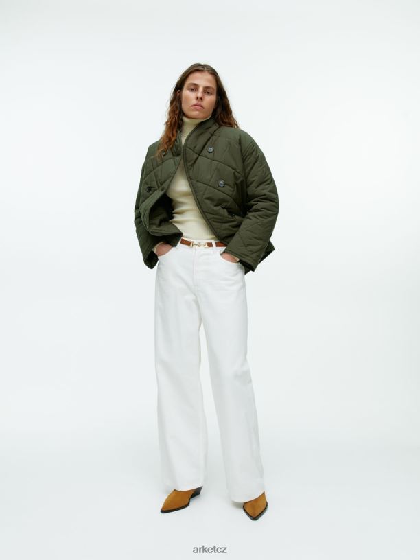 ženy ARKET prošívaná bunda s šálovým límečkem oblečení tmavě kahki zelená J8R2D450