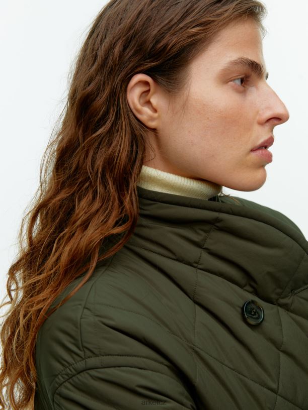 ženy ARKET prošívaná bunda s šálovým límečkem oblečení tmavě kahki zelená J8R2D450