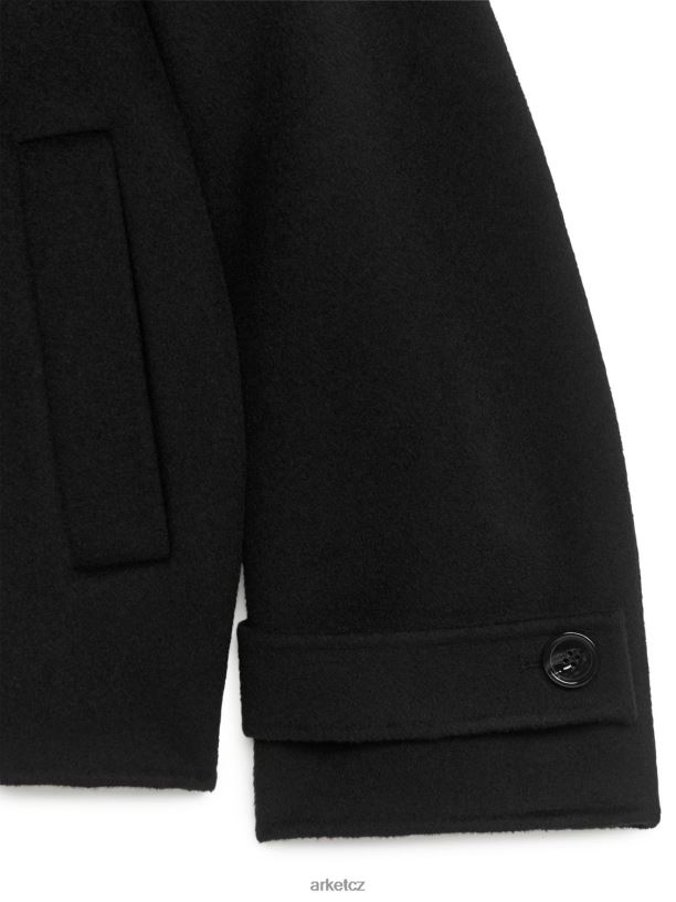 ženy ARKET vlněný hráškový kabát oblečení Černá J8R2D457