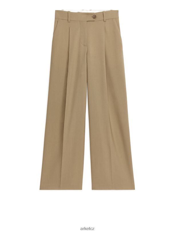 ženy ARKET široké vlněné chmelové kalhoty oblečení tmavě béžová J8R2D214