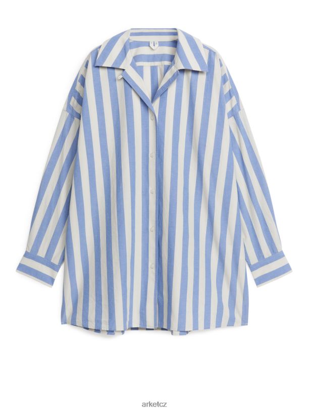 ženy ARKET bavlněná lněná košile oblečení modrá/bílá J8R2D6