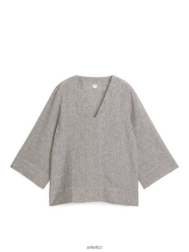 ženy ARKET pop-over lněná košile oblečení šedobílá/černá J8R2D62