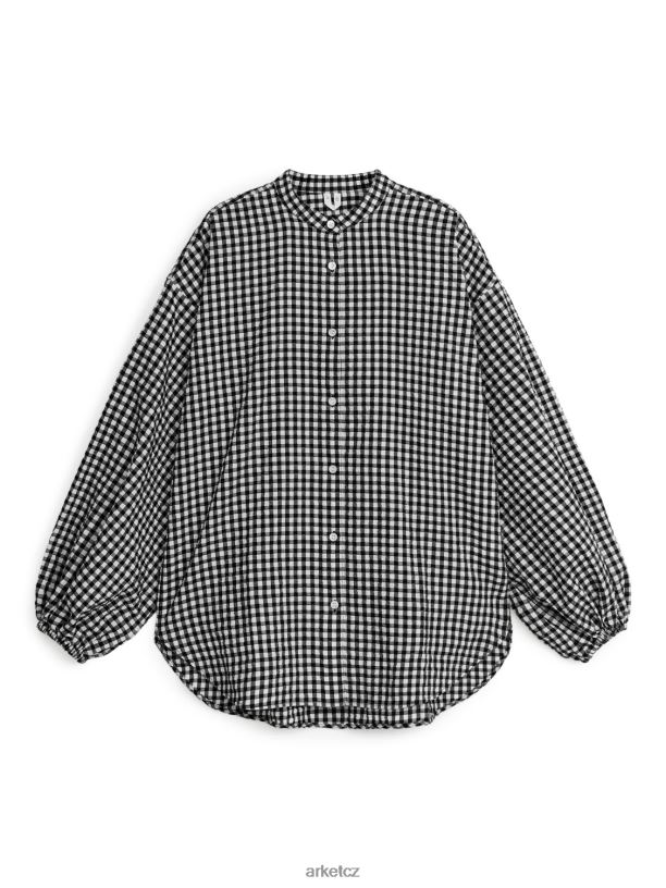 ženy ARKET seersucker košile oblečení Černá bílá J8R2D26