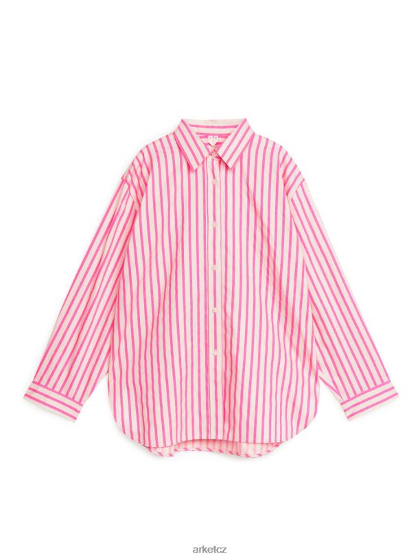 ženy ARKET uvolněná popelínová košile oblečení růžová/bílá J8R2D51