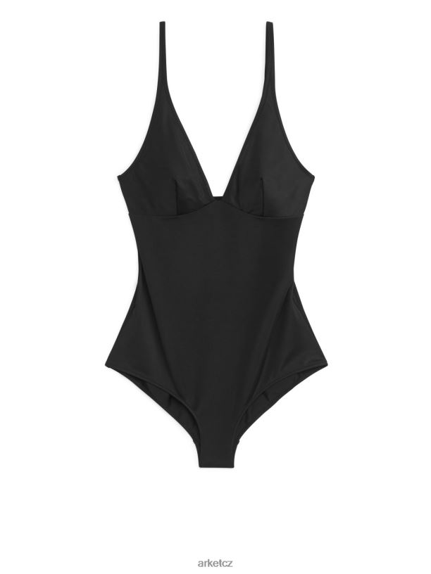 ženy ARKET plavky s výstřihem do V oblečení Černá J8R2D592