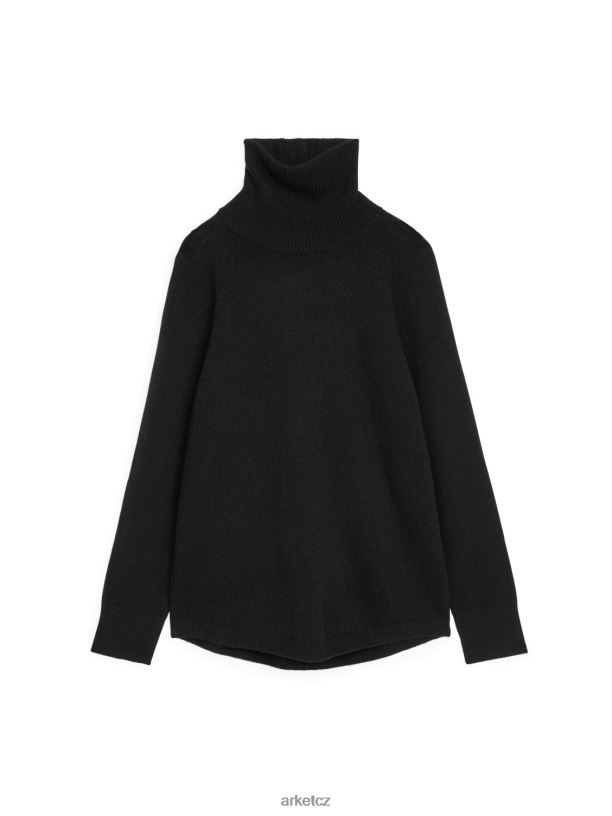 ženy ARKET Kašmírový svetřík s raglánovým rukávem a rolákem oblečení Černá J8R2D446
