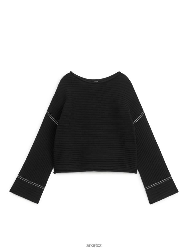 ženy ARKET žebrovaný bavlněný svetr oblečení Černá J8R2D417