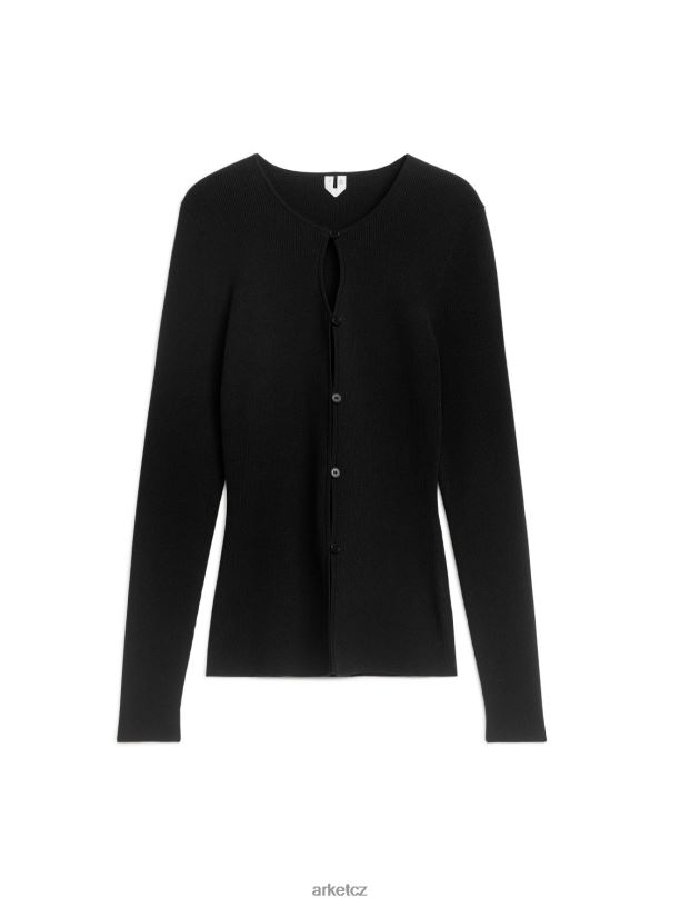 ženy ARKET žebrovaný kardigan slim střihu oblečení Černá J8R2D402