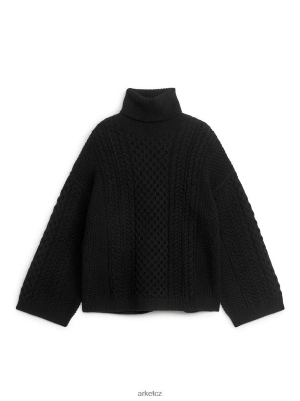 ženy ARKET kabelem pletený vlněný svetr oblečení Černá J8R2D431