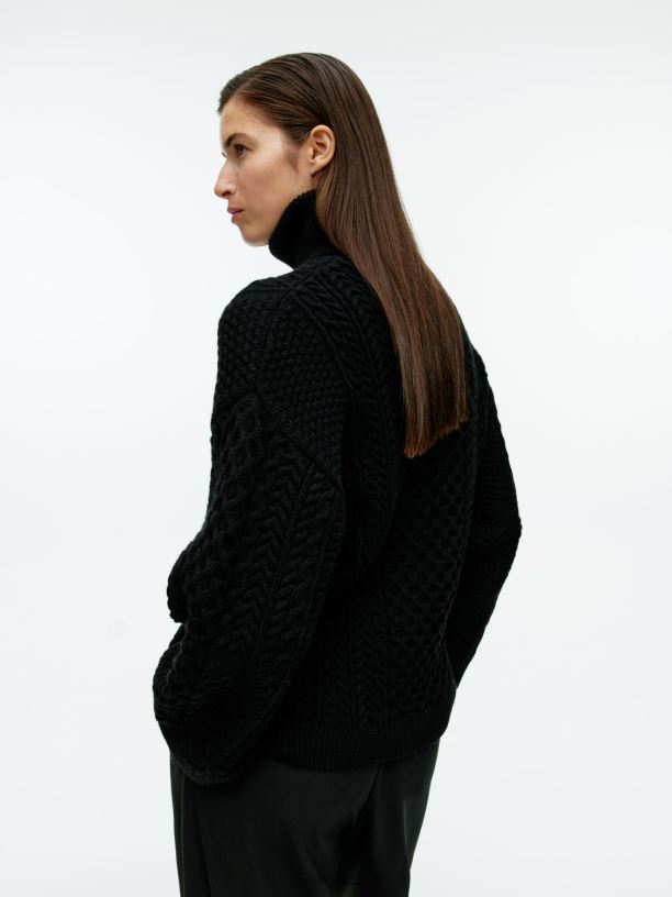 ženy ARKET kabelem pletený vlněný svetr oblečení Černá J8R2D431