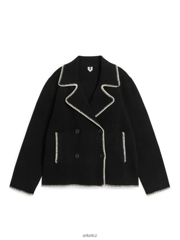 ženy ARKET pletená bunda s kontrastním prošíváním oblečení černá/bílá J8R2D415