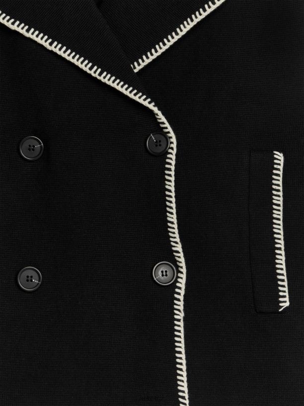 ženy ARKET pletená bunda s kontrastním prošíváním oblečení černá/bílá J8R2D415