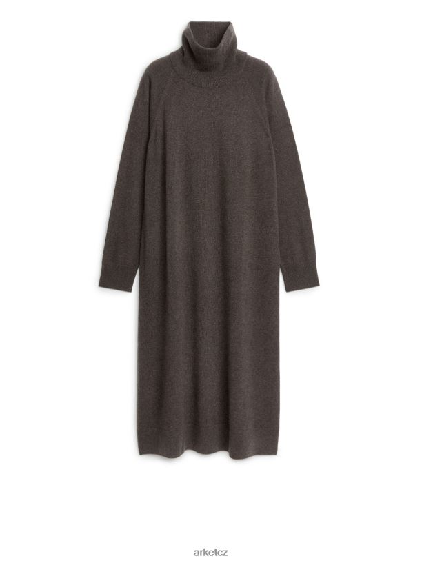 ženy ARKET kašmírové šaty s rolovaným výstřihem oblečení tmavě hnědá J8R2D133