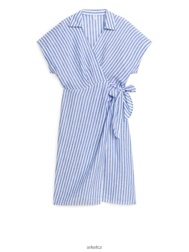 ženy ARKET midi plátěné zavinovací šaty oblečení Modrá bílá J8R2D117