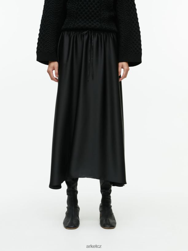ženy ARKET midi saténová sukně oblečení Černá J8R2D243