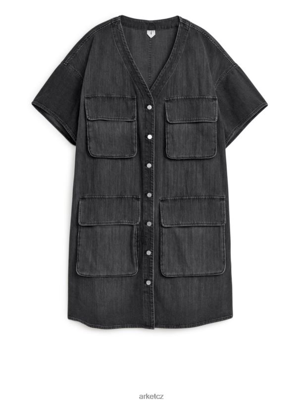 ženy ARKET užitkové džínové šaty oblečení vyprané černé J8R2D84