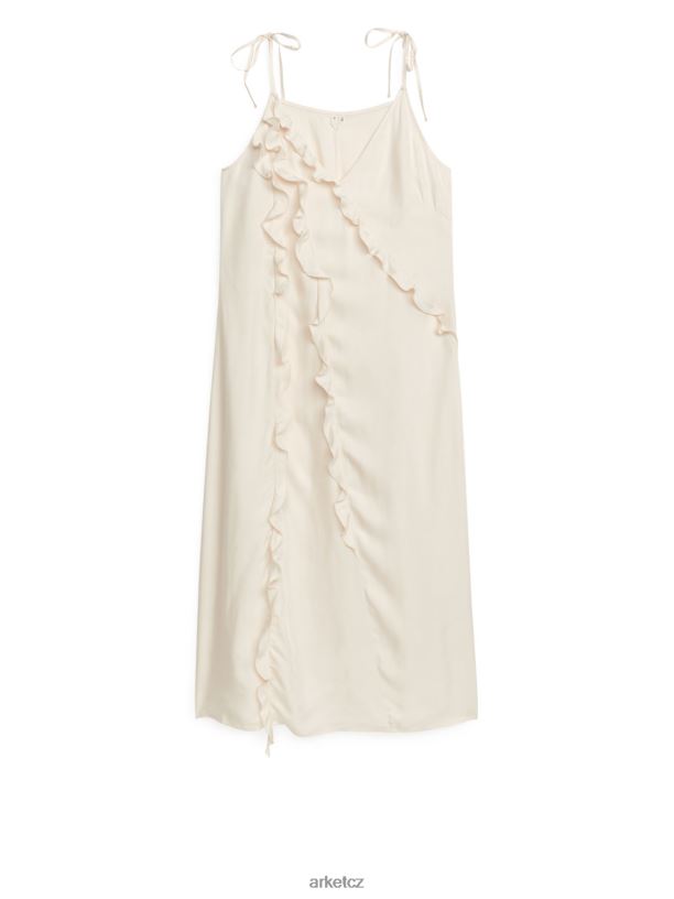 ženy ARKET volánové šaty na ramínka na midi oblečení špinavě bílé J8R2D100