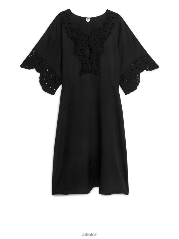 ženy ARKET vyšívané midi šaty oblečení Černá J8R2D125