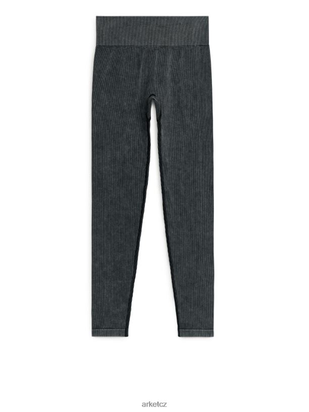 ženy ARKET žebrované bezešvé punčochové kalhoty oblečení vyprané černé J8R2D508